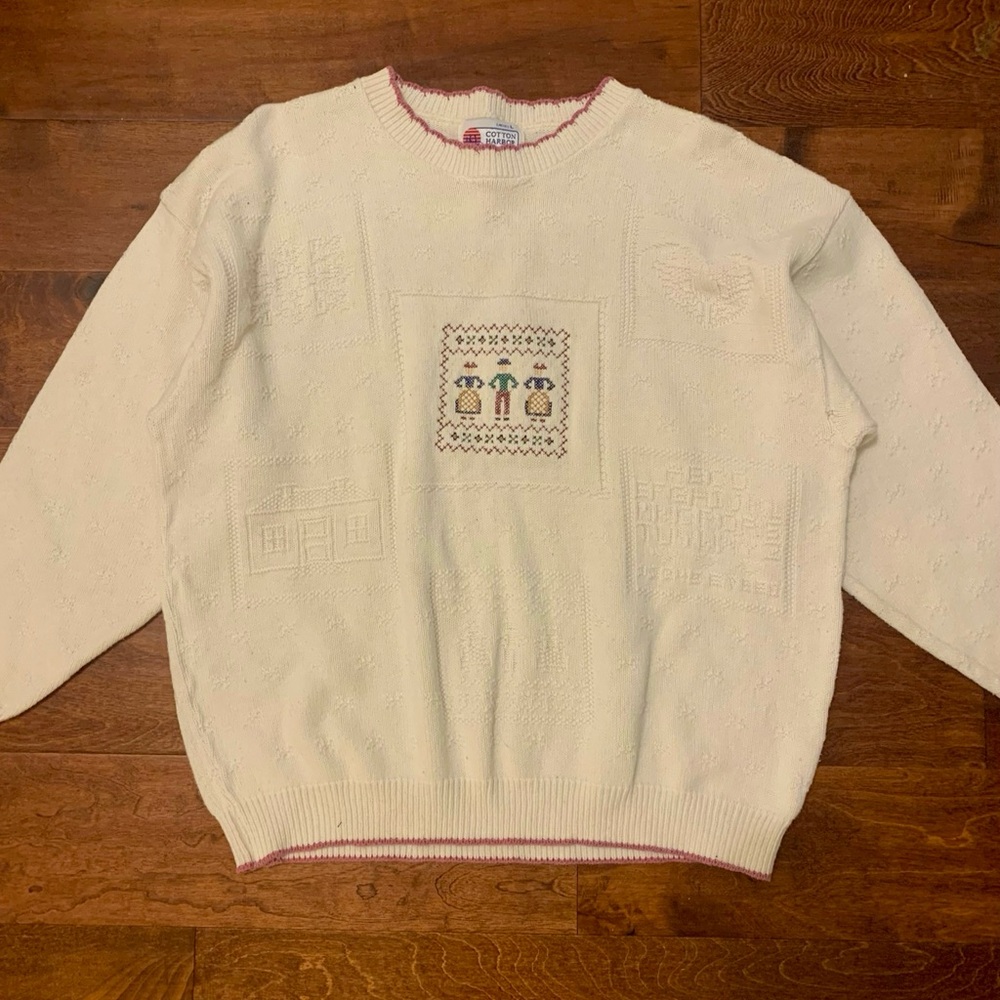 Folk art cottagecore farm heavyweight knit sweater